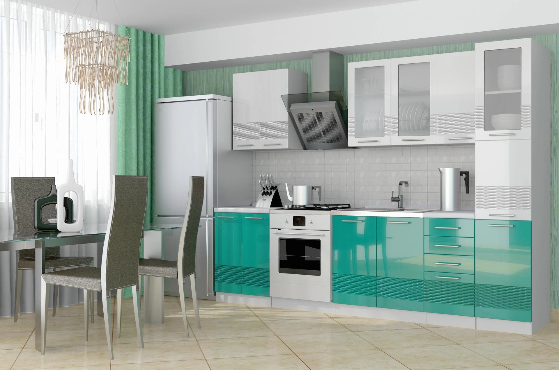 Кухонный Гарнитур МДФ София 3D с Пеналом 2200 мм