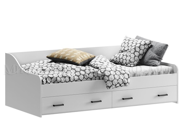 Кровать Вегаc с Ящиками NEW МДФ (Ш-2032/В-650/Г-952)/Белый/Белый Глянец