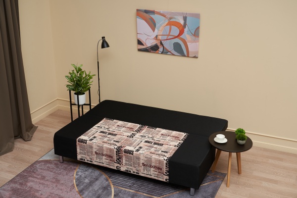 Диван еврокнижка Этно лайт черный / принт газета