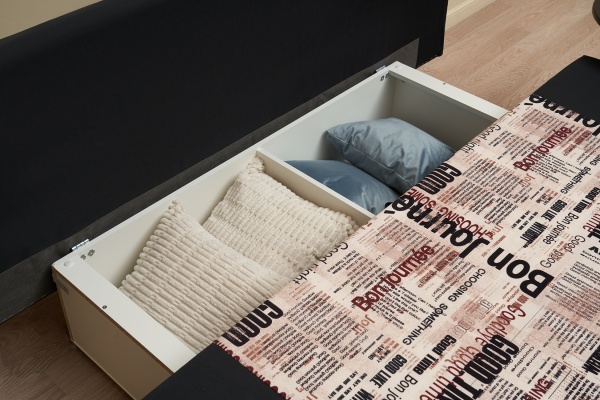 Диван еврокнижка Этно лайт черный / принт газета