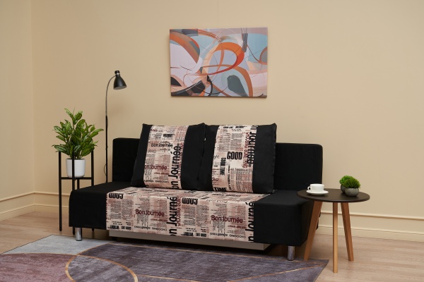 Диван еврокнижка Этно лайт черный / принт газета