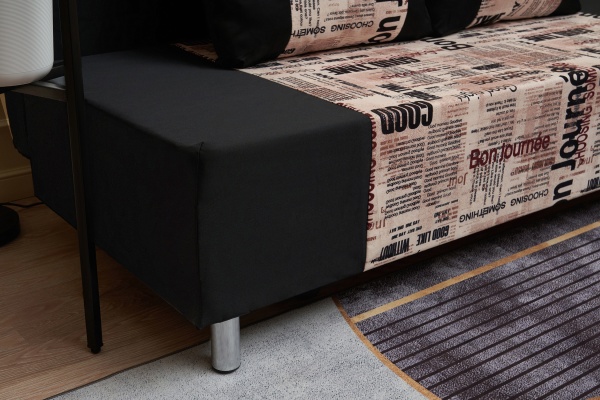 Диван еврокнижка Этно лайт черный / принт газета