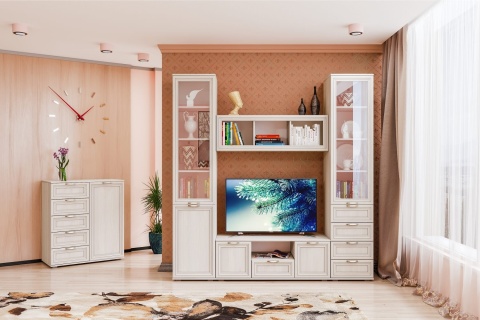 Гостиная "Бьянка" МДФ Ясень Анкор Светлый (Ш-2100 * В-2166 * Г-455 мм)