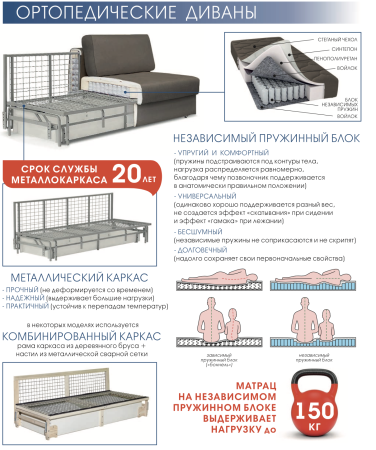 Ортопедический Диван Брера/Разные Цвета Ш-2320 х Г-970 х В-900 мм