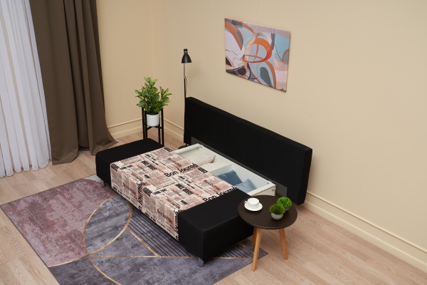 Диван еврокнижка Этно лайт черный / принт газета