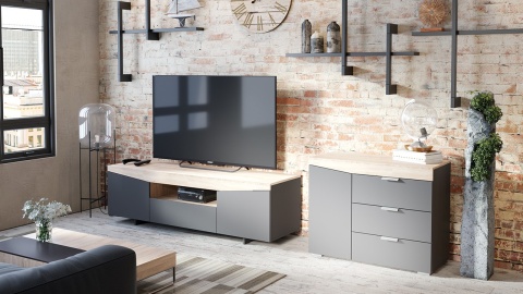 Тумба ТВ тип 1 (Дуб Сонома/ Графит Серый)/Ш-1600 × В-484 × Г-450 мм